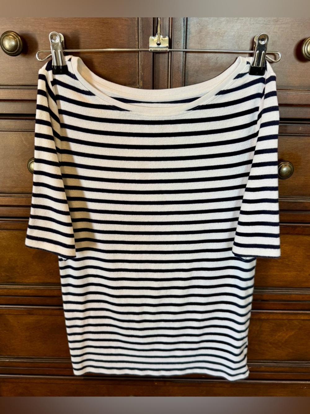 GAP White and Black Striped Boatneck Top